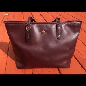 Coach Crossgrain Leather City Zip Tote- Oxblood